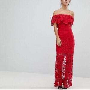 Red crochet lace off-the-shoulder long dress size petite 2